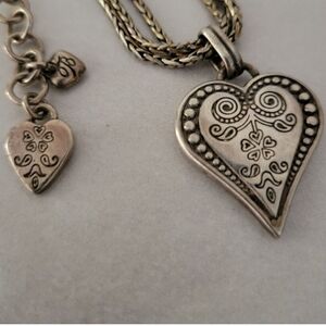 Brighton Silver Heart Necklace with Intricate Patterns